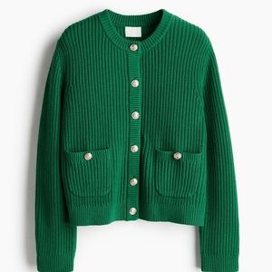 Womens Green Ribbed Knit Cardigan